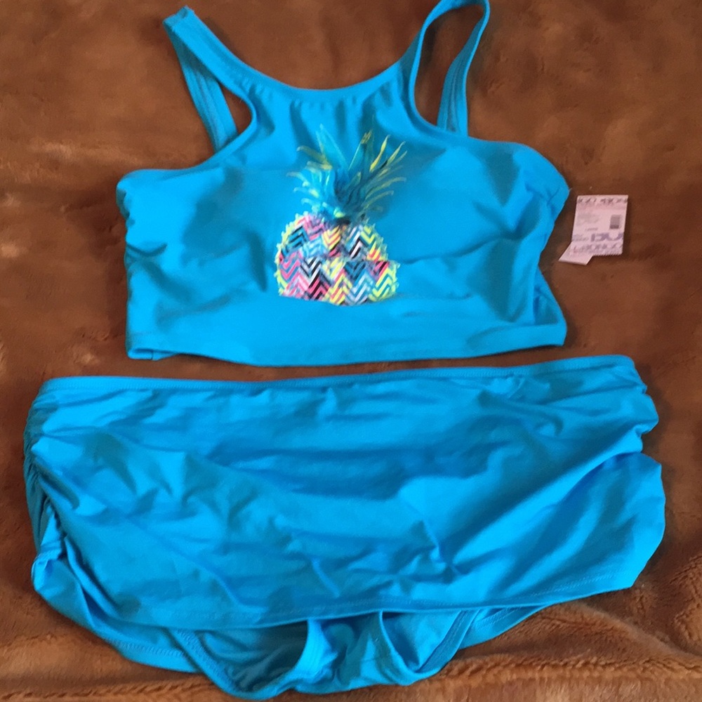 Two piece turquoise blue bathing suit new size large